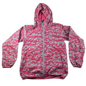 Columbia Windbreaker Jacket Womens M Pink Blue Camo Omni-Wick Hooded Outdoor